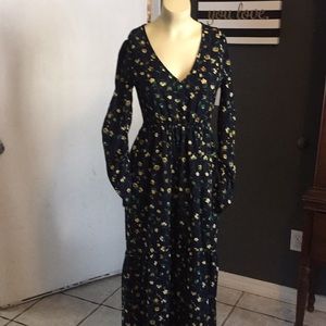 Entrance yellow floral on navy maxi dress small